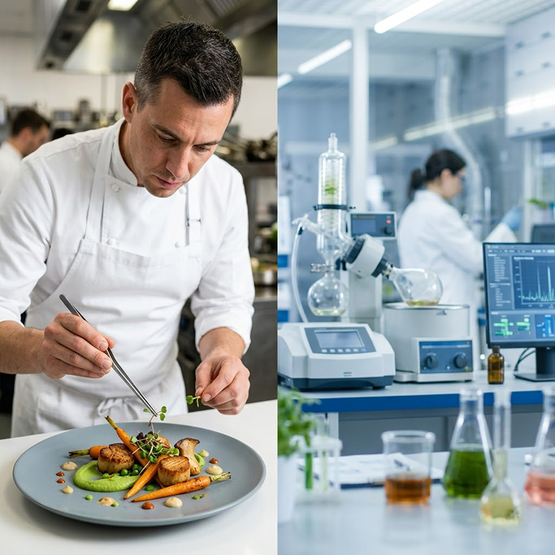 Clean label umami enhancer alternatives and customized flavor solutions developed in an advanced food science laboratory for global food brands.